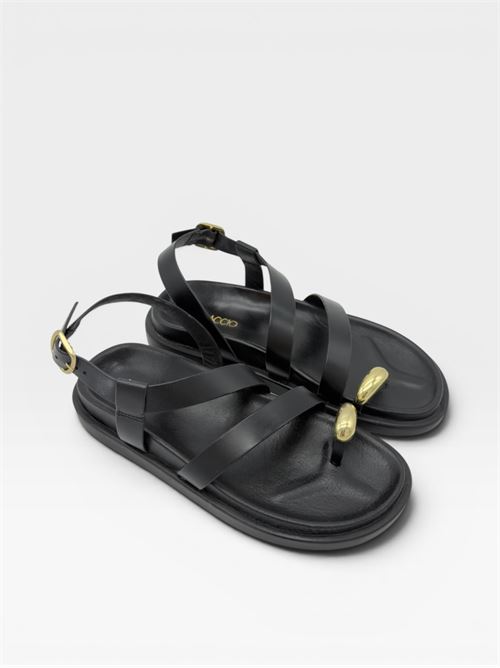 Sandali neri bassi con dettaglio oro da donna IL LACCIO | F8221PELLEBLACK